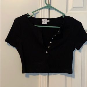 Black button up crop top
